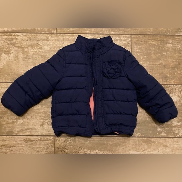 BabyGap navy blue puffer with flower detail size 2 yrs - Picture 4 of 9